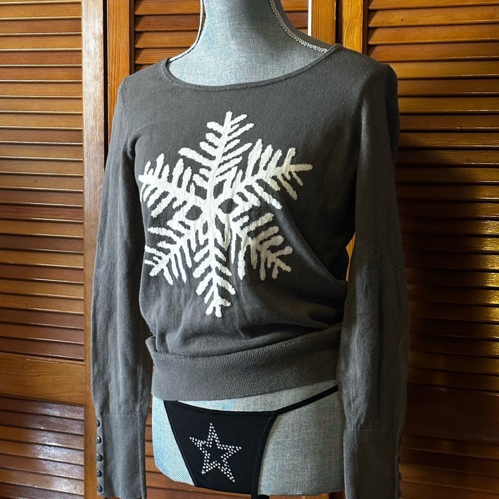 LOFT Taupe Snowflake Knit Y2K Sweater
